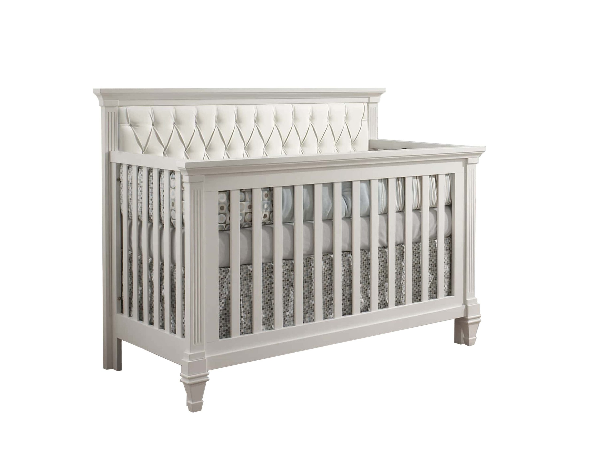 creola portable upholstered crib with mattress and storage